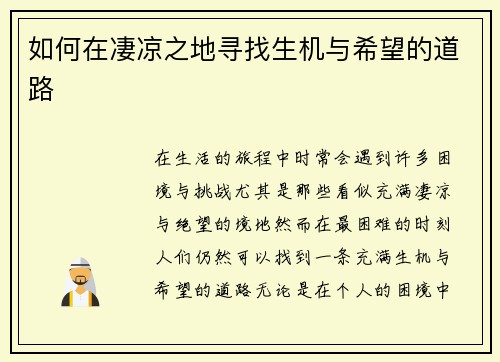 如何在凄凉之地寻找生机与希望的道路
